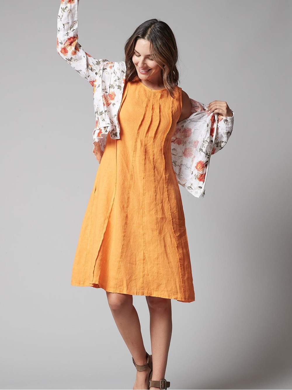 NWT Inizio Women’s Size S Orange Linen A-Line Dress Made in Italy